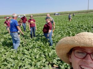 Group of people talking in sugarbeet field