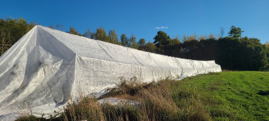 Photo showing installed netting on the guy wire.