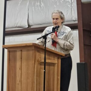 Dr. Temple Grandin speaking on safe handling practices for livestock