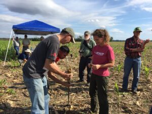 Instructors each soil health assesment techniques in the field.
