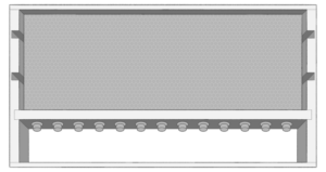 Illustration by Celia Stuart of a bee frame with 3/4 comb above a queen bar.