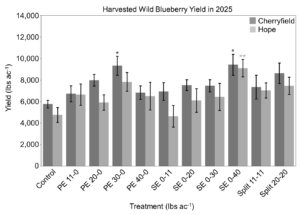 Bar graph showing wild blueberry yield