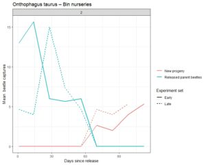 Graph showing Onthophagus taurus captures from bin nurseries
