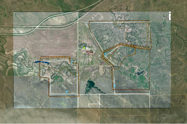 A map showing the riparian pasture boundaries that were used for the eShepherd virtual fence system.