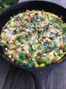 Garden giant frittata with farm fresh asparagus for the staff