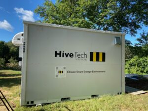 HiveTech Bee Box secured for the indoor overwintering trial.