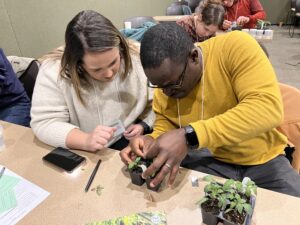 Two people gather to discuss organic agriculture