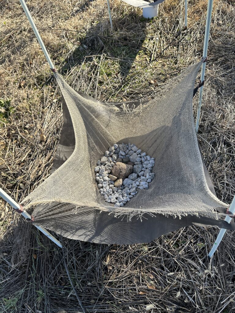 Water collection system with two collection sheets and gravel layer. 