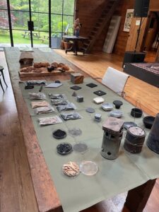 Biochar samples and materials on a table