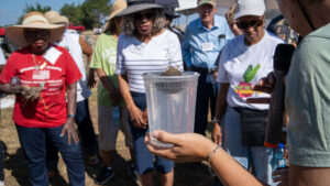 Field day participants examine an aggregate stability sample