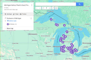 Michigan map with pins showing directory listing locations across the state