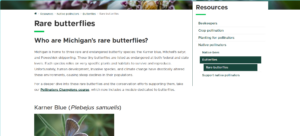 Rare butterflies webpage screenshot