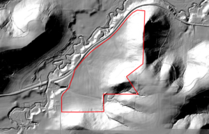 Lidar-based slope image with farm boundary. I did not include the field boundaries (which we extracted from the LiDAR and satellite imagery) to highlight the drainage and gully erosion.