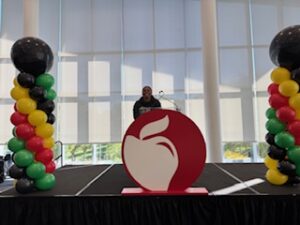 Te'Lario on stage at HBCU College Fair
