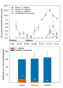 graph showing lacewing adult counts in the three treatments