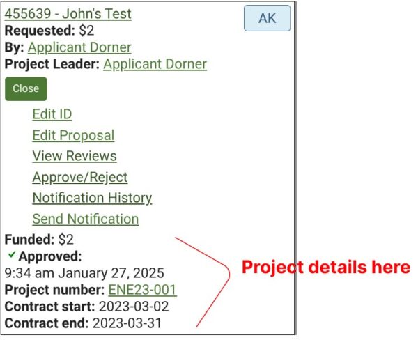 Image of project details section