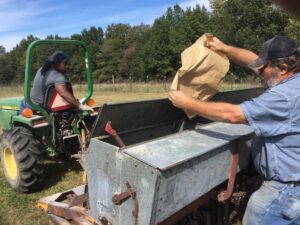 filling the drill 10/03/15 at Lynnewood Farm, Harrisonville, MO.