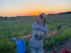 Black farmer, sunset