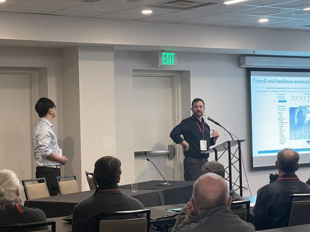 Hongrui Wang (graduate student PI) and Jason Londo (faculty PI) presenting the result of the tetralone-ABA project in 2023 B.E.V. NY conference