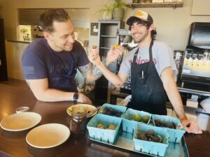 Chef Eric from Charcoal in Yardley PA tasting some figs along with our Jam. 