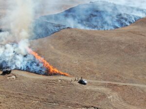 Grasslands on fire as part of prescribed burning exercise.