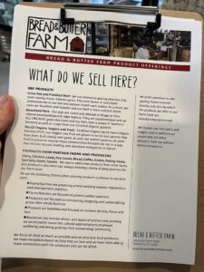 Description of farm store/CSA products