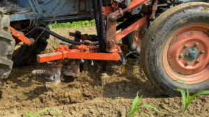 Figure 3: The spider wheel hiller effectively buried the urine as it was applied to the corn hill at John Janiszyn’s farm. 