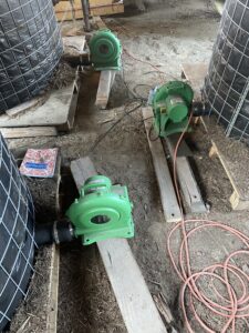 Blowers on experimental compost bins