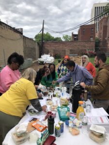 Michaeline Picaro teaches a workshop on Indigenous medicinal herbalism with a handson demonstration on making salves from herbs that will be planted in the raised beds.