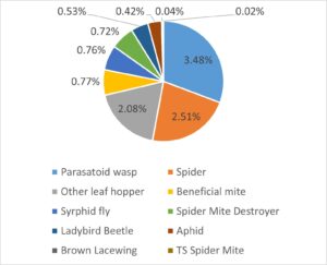 Percentage of total insects counted except potato leaf hoppers