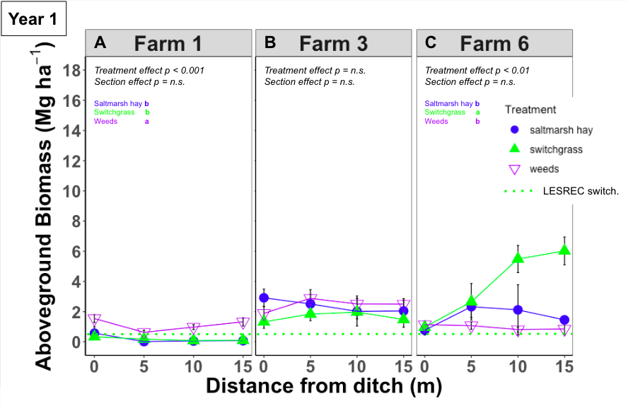 Species biomass along the salinity gradient from year 1