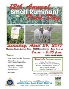 An announcement flyer with agenda items for the 12th Annual Small Ruminant Field Day event