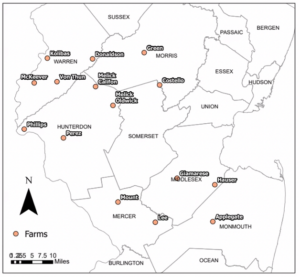 map of farm study sites