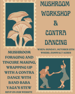 A flyer for a Mushroom Workshop hosted by Zumwalt Acres