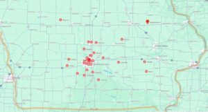 locations of participants on map of Iowa